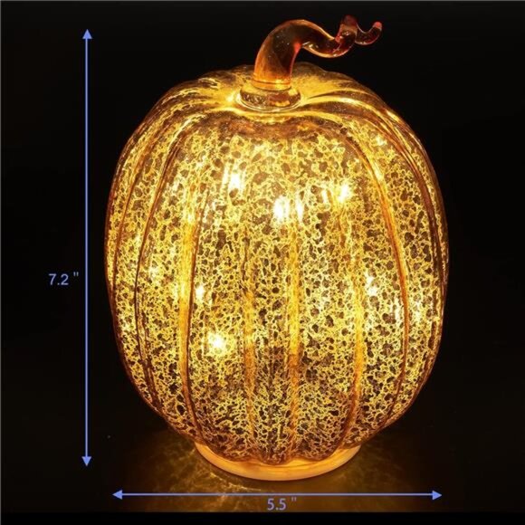 Mercury Glass Pumpkin Decor Timer Operated 7 Inches Pumpkin Decorations Tabletop - Picture 2 of 6